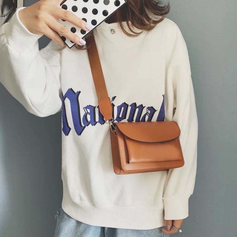 Trendy Cognac Faux Leather Mini Crossbody Purse